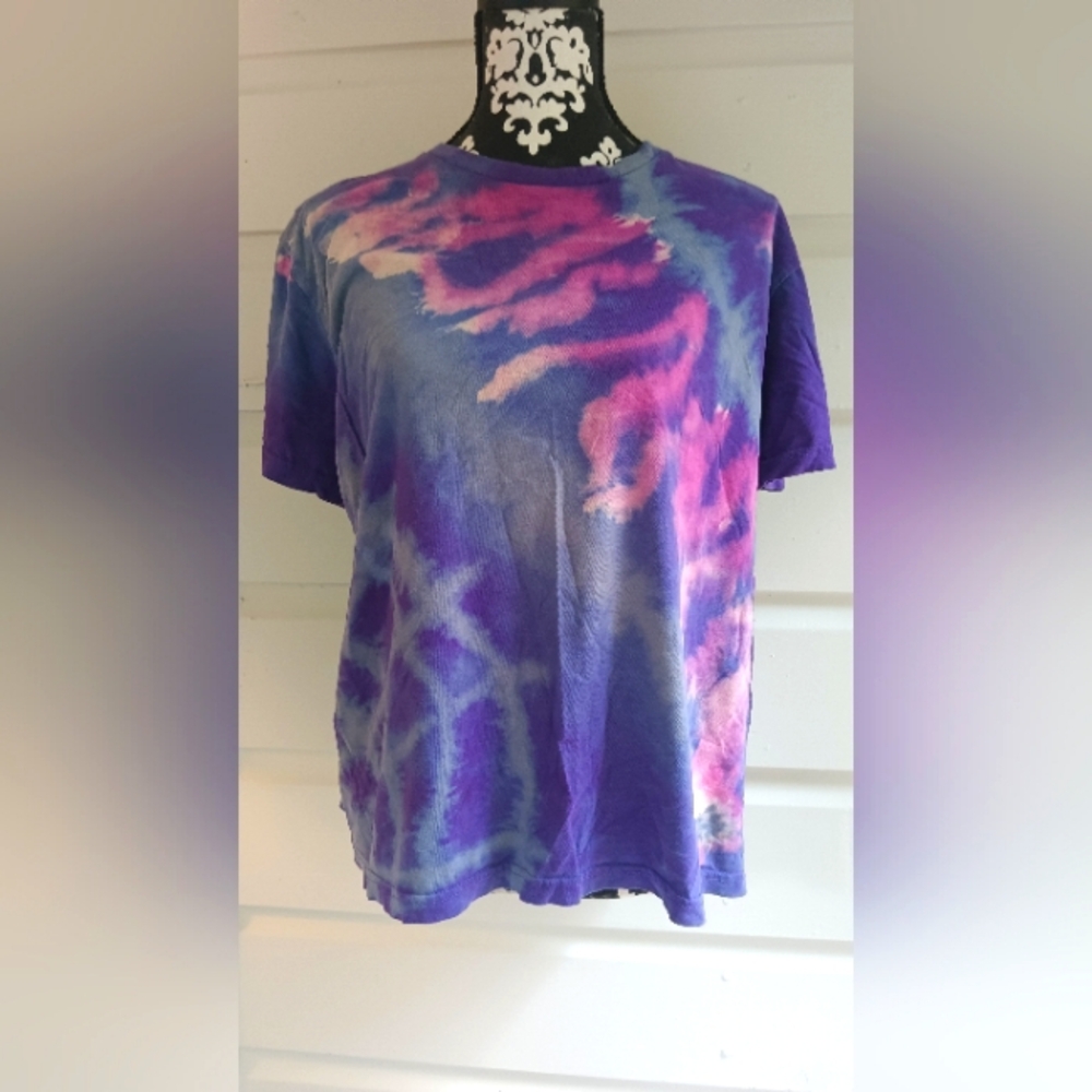 Custom Unisex OOAK Flame Spiderweb Purple and Pink Tie-Dye T-Shirt
